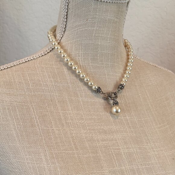 VINTAGE WHITE GLASS PEARL CONVERTIBLE NECKLACE - Picture 6 of 9
